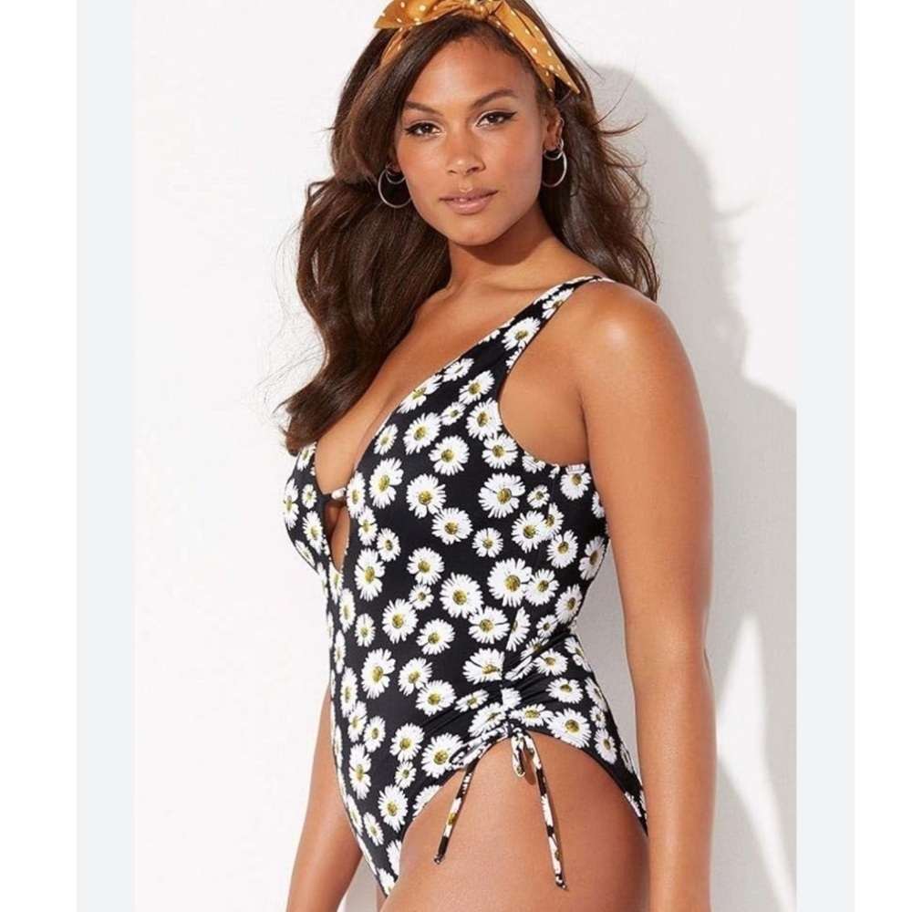 Swimsuits For All Women's Plus Size A-List Plunge One Piece Swimsuit Sunflower